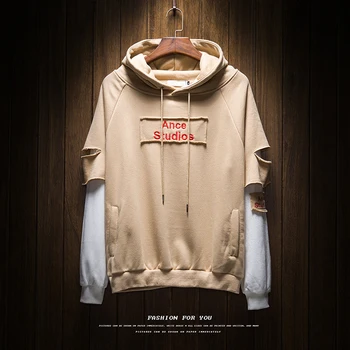 

Envmenst 2017 Men Hoodies New Autumn Fake Two Pieces Sweatshirt Male Casual Letter Embroidery Hoodies Large Size 5XL