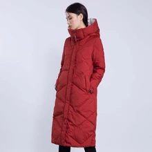 Бренд Зимний пуховик женский корейский элегантный красный длинный свободный утиный пух пальто Женская куртка с капюшоном пальто AO599