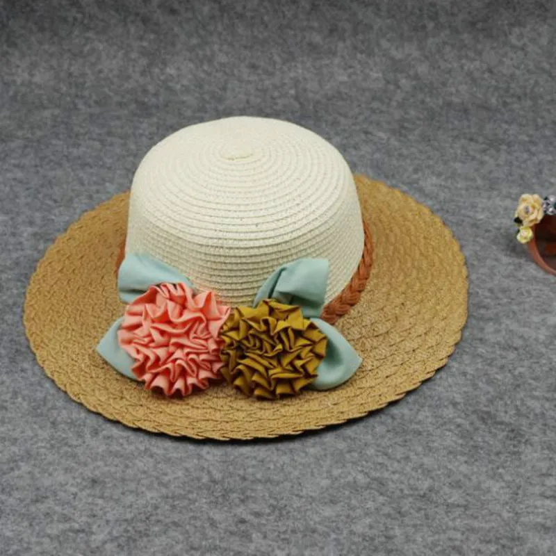 Который в душ леди канотье Sun Cap Цветок с плоской верхней круглый соломенная шляпа пляж женская летняя обувь полями солнцезащитный крем