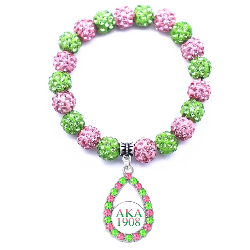 

Double Nose Sorority Bracelets AKA 1908 Bangles Greek Sticker Inlaid Green Pink Crystal Sorority Alpha Beads Bracelets & Bangles