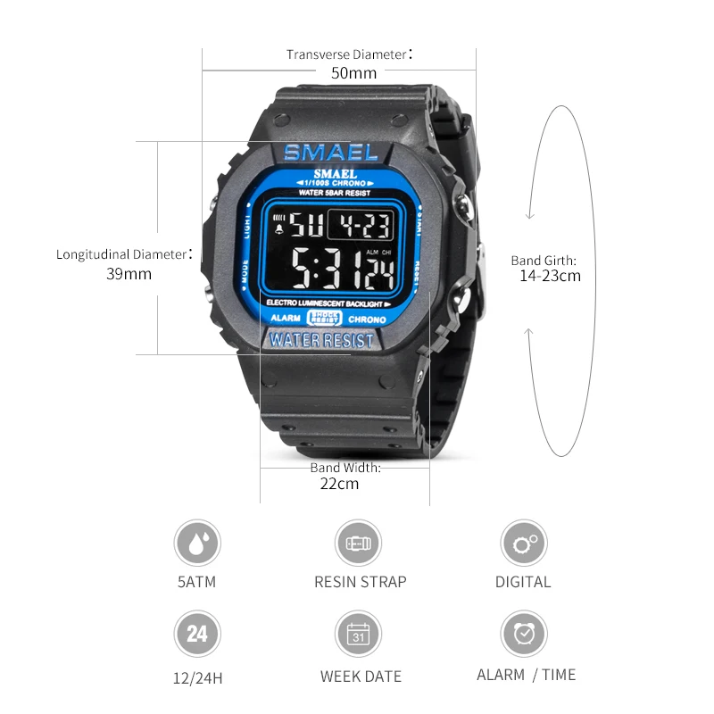 SMAEL спортивные часы светодиодные цифровые спортивные мужские часы водонепроницаемые цифровые часы 1801 мужские часы Relogios Masculino военные часы
