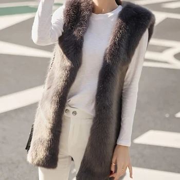 

Fashion Women Artificial Fur Vest Vintage Sleeveless Knitted Cardigans Winter Autumn Outwear Jacket Coat Chaquetas Mujer 2018