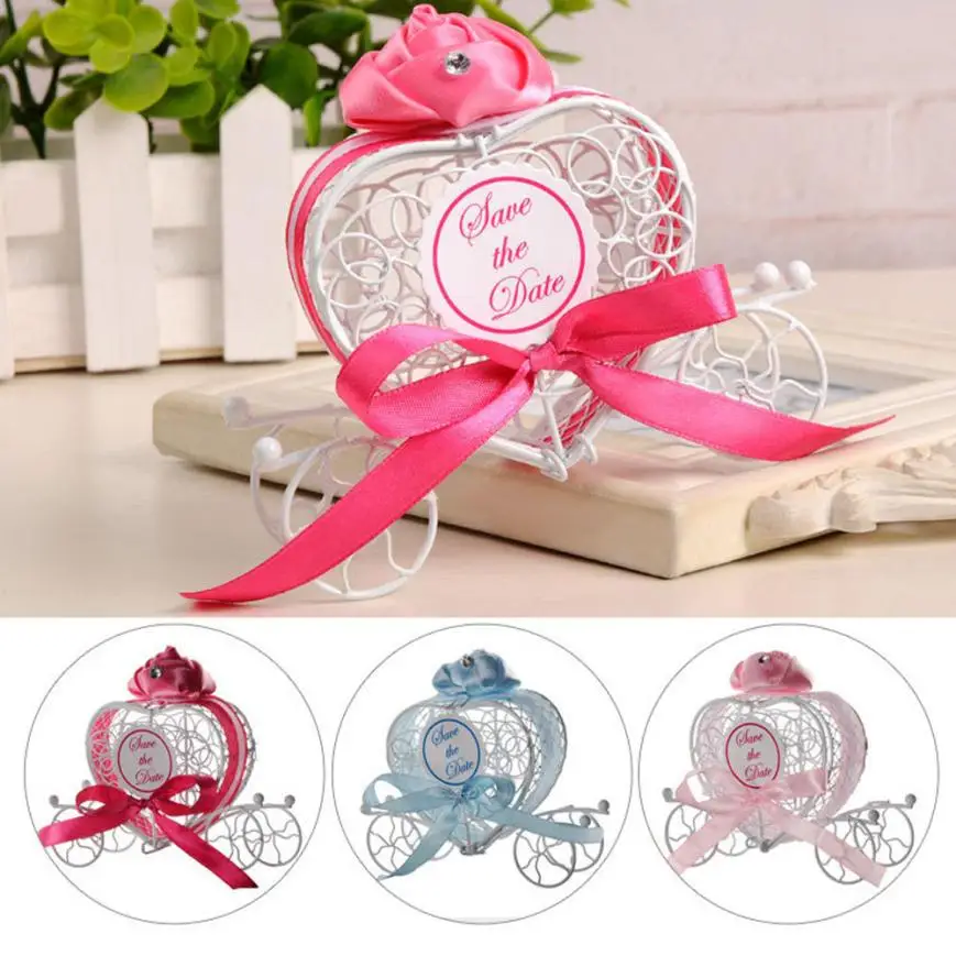 

Hot Creat Luxury Love Heart Favor Box for Wedding Birthday Party Candy box Metal carriage Chocolate Wedding Party Gift 40P