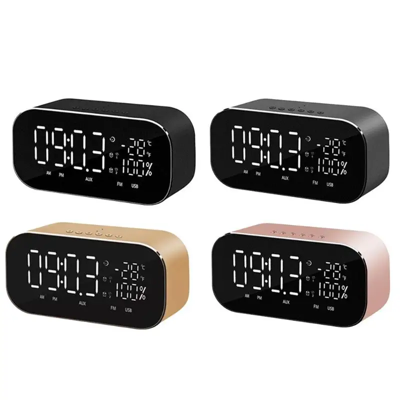 

Wireless Bluetooth Speaker Support Temperature LCD Display FM Radio Alarm Clock Stereo Subwoofer Portable Music Player D2