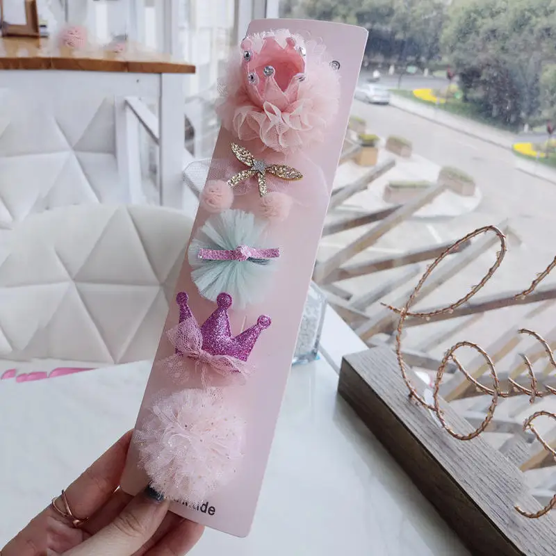 light pink BalleenShiny 5 шт. детские заколки ручной работы кружево кролик корона с жемчугом клубника Детская аксессуары для волос Шпилька волос кольцо набор - Цвет: light pink