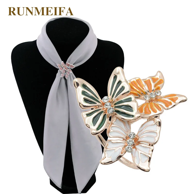 

RUNMEIFA Three Circle Silk Scarf Buckle Classic Three Three Butterfly Studded Fashion jewelry Fashion Scarf Clip Brooch Pin