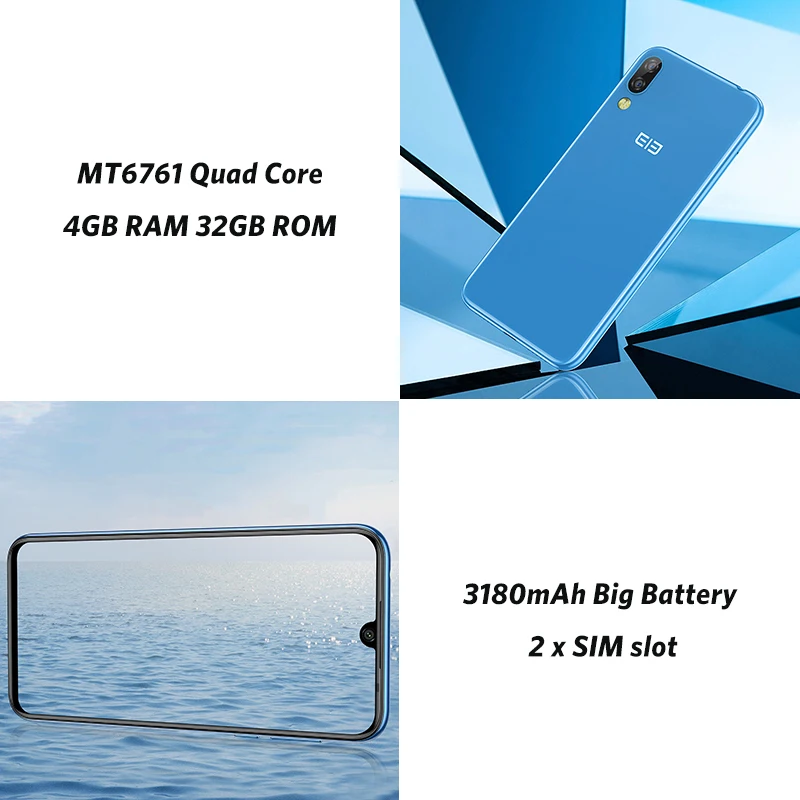 Elephone A6 Mini 5.71'' waterdrop Screen Mobile Phone Android 9.0 MT6761 Quad Core HD+ 4GB 32GB/64GB 16MP 4G LTE Smartphone