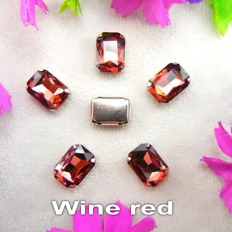 Стеклянные кристаллы, серебряные когти, 7 размеров, красивые цвета, Микс, Прямоугольная форма, пришитые стразы, бусины, одежда, обувь, сделай сам, отделка - Цвет: A10 Wine red