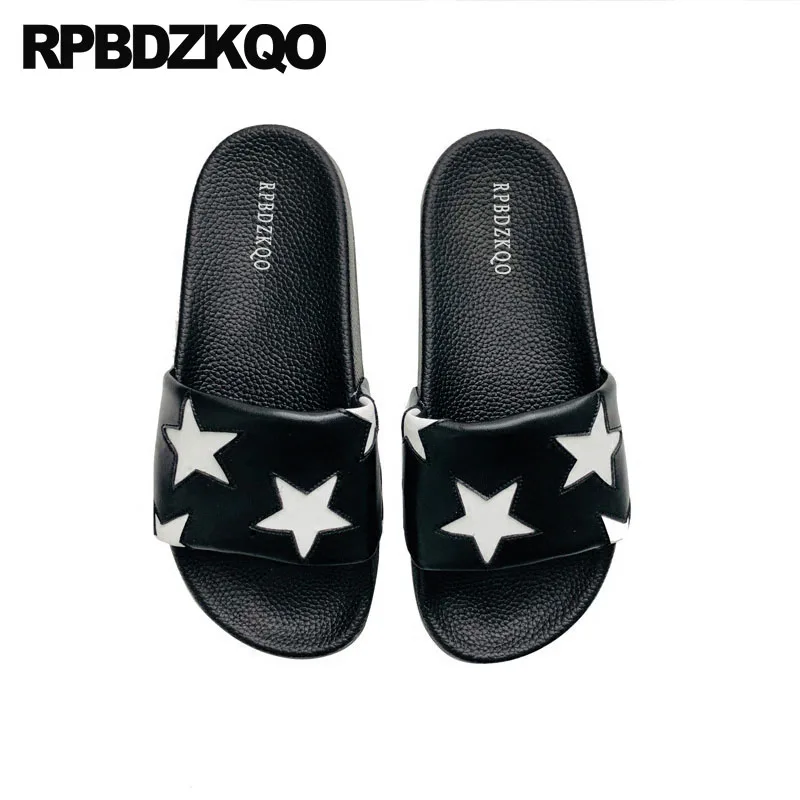 

Beach Slippers Ladies Open Toe Designer Shoes Black And White Slides Slip On Women Sandals Flat Casual 2018 Wide Fit Summer Star