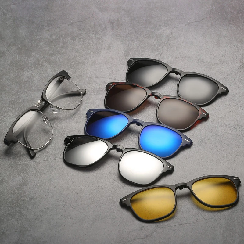 5 в 1 клип на солнцезащитные очки с поляризованным зеркалом плоское ночное видение магнитные линзы зажимы оптические Рецептурные очки для близоруких