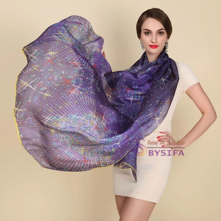Шелковый шарф большого размера, дизайн, модные аксессуары для женщин, фиолетовые длинные шарфы со звездами, 200*110 см размера плюс, осенне-зимние шарфы