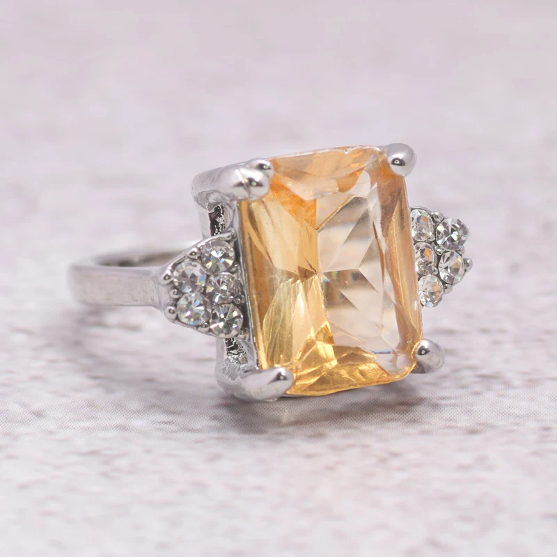 Элегантный шампанского Crystal Циркон Anillos серебро Цвет кольца для Для женщин