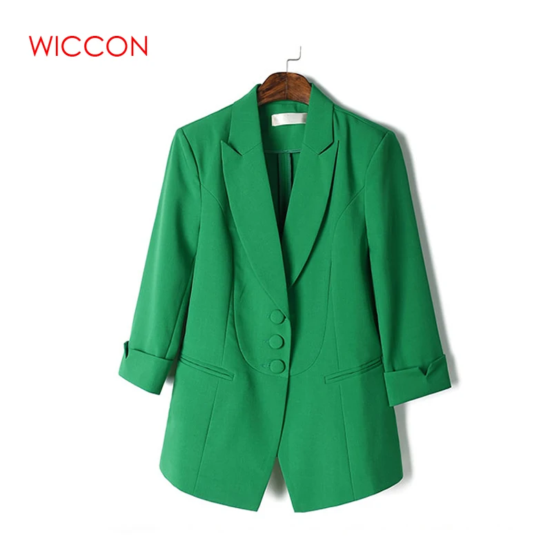 Autumn Korean Suit Women Fashion Casual Sinle Breasted Solid Three QuarterSleeve Top Elegant Blazers OL Workwear Office Clothes Blazer