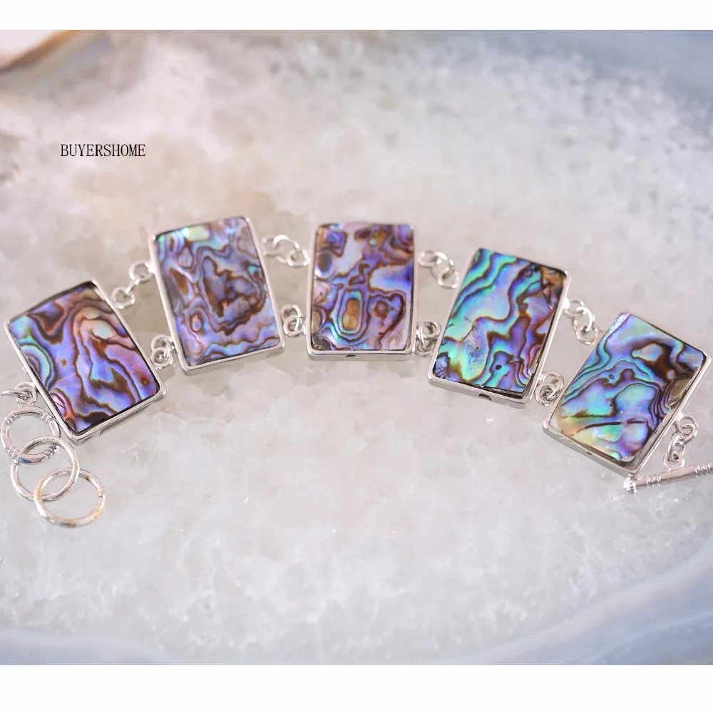 

Free Shipping Women Jewelry Natural Rectangle Beads Blue New Zealand Abalone Shell Bracelet 8" 1Pcs H034