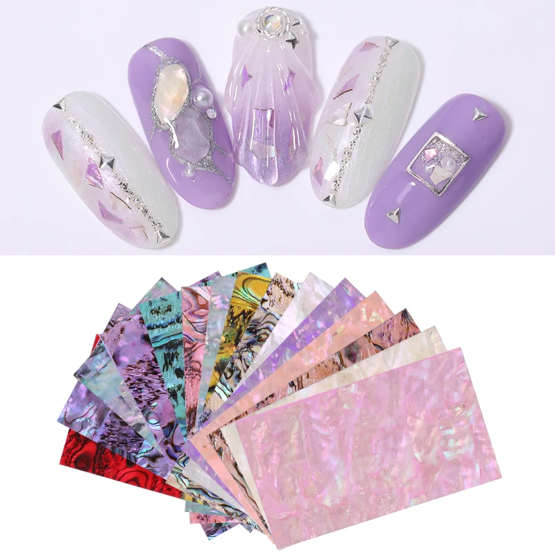 

3D Shell Nail Stickers Gradient Color Slider Pearlescent Flakes Design Nails Art Adhesive Stickers Decals DIY Image Decorations
