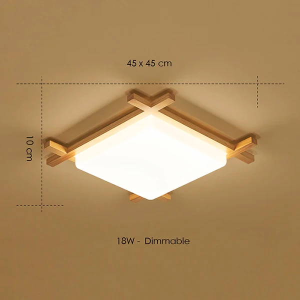 Современные потолочные светильники, акриловый абажур для гостиной, спальни, квадратный потолочный светильник, деревянная кухонная детская плафон, китайский японский стиль - Цвет корпуса: 18W Dimmable