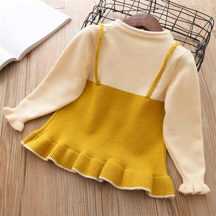 Fanfiluca Toddler Girls Sweaters Fake two Piece Heart  Outerwear Children Round Collar Pullovers Baby Girl Cotton Knit Sweaters0015