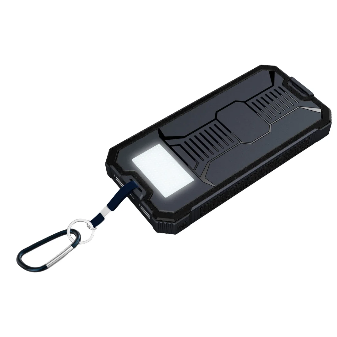 Комплект мобильного источника питания на солнечной батарее с брелком для ключей, светодиодная солнечная панель, зарядное устройство, коробка для хранения, двойной USB 18650, внешний аккумулятор, чехол, без аккумулятора - Цвет: Black