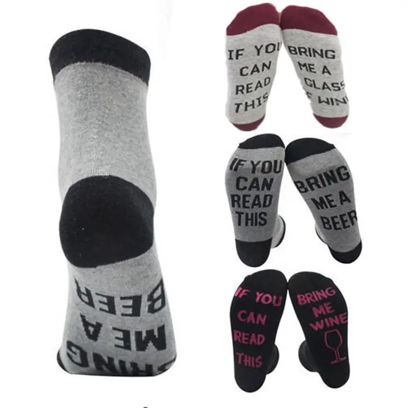 

IOLPR Men Women Funny Socks Jacquard Letter Socks If You can read this Bring Me Wine Beer Cotton Casual socks unisex Lovers