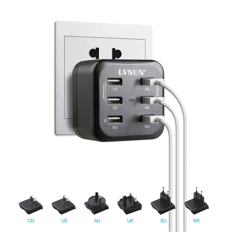 AC 34W 6 8A 6 Port USB Wall Charger For iPhone 6 Plus 6 5s iPad