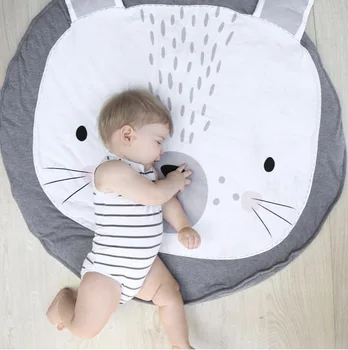 

Grey Cartoon Animals rabbit Round Tapete For Living Room Bedroom Home Decor Carpet Rug Children Kids Soft Play game Crawling mat