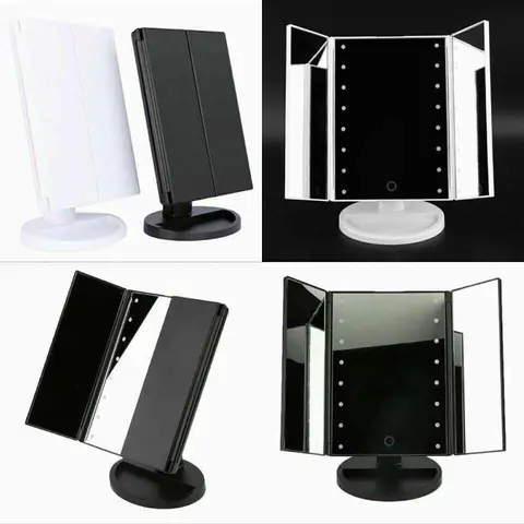 Espelho de Ampliação Espelho de Mesa Espelho de Luz Três Dobrável Lâmpada Luminosa Ajustável Bancada Led
