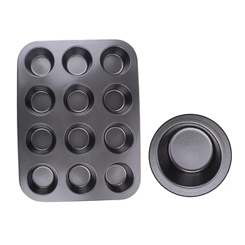

6/12 Cups Carbon Steel Egg Tart Baking Tray Cupcake Shaped Cake Pan Nonstick Cupcake Baking Tray 3D Cake Tools for Drop Shipping