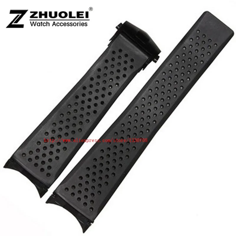 

HOT 22mm New Top grade Black Diving Silicone Rubber Holes Watch Band Strap with stainless steel buckle