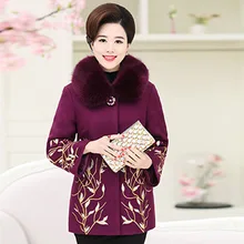 Новая осенне-зимняя шерстяная куртка с большим меховым воротником и принтом для мамы P278-1817-17693