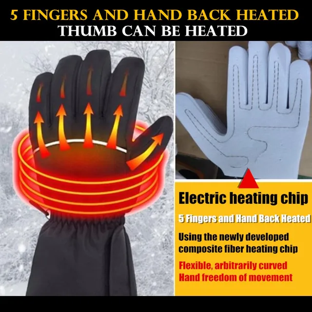 Smart Electric Heating Gloves,AA Rechargeable Battery 5 Finger&Hand Back Self Heated Windproof Waterproof Touch Screen Ski Glove