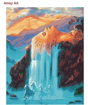 

Frameless White Hair Waterfall picture on wall acrylic paint by numbers diy painting by numbers unique gift coloring by numbers