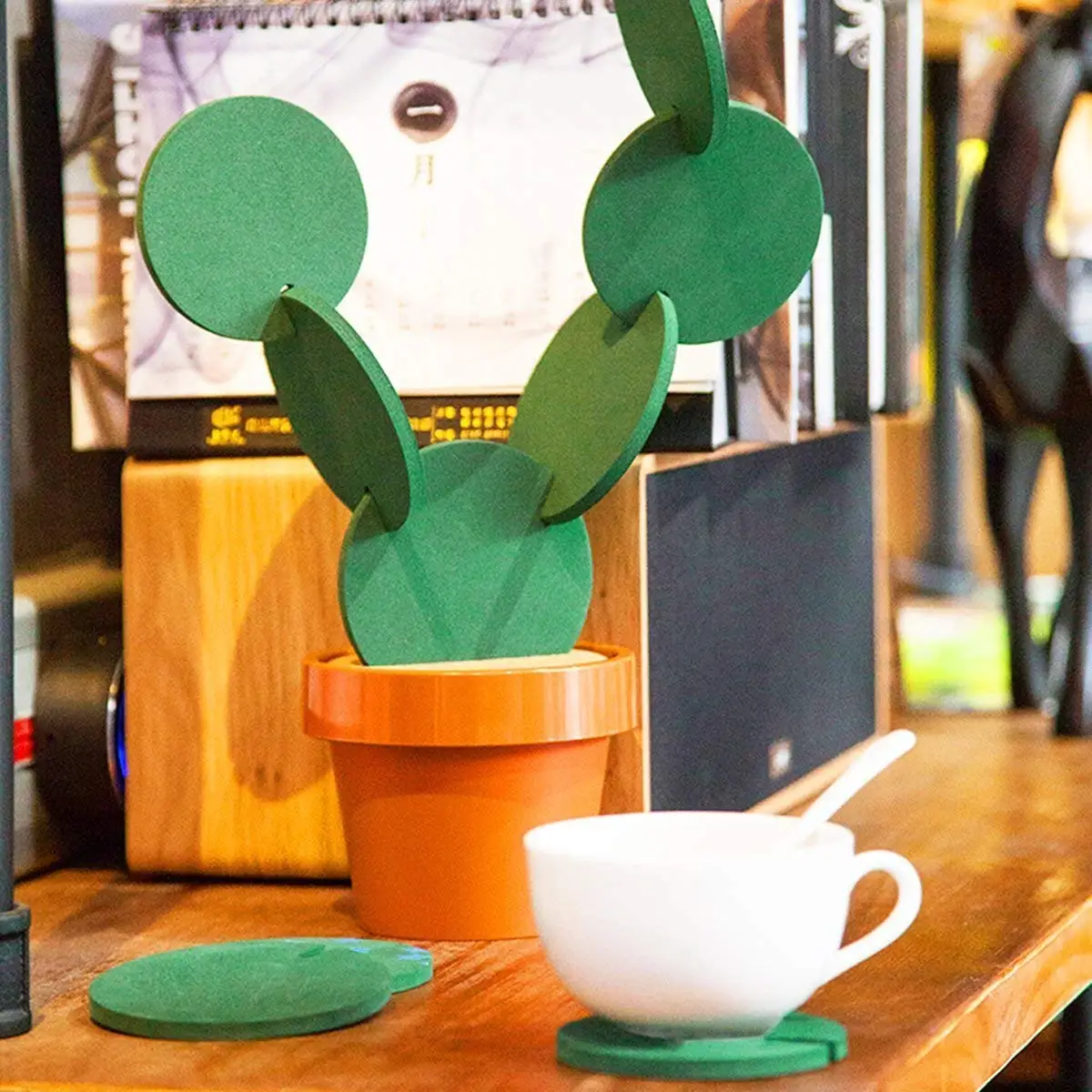 6 шт. Coaster Цветок кактус формы напитки Coaster подстаканник зеленый