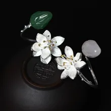 S925 Sterling Silver květinové kroužky pro ženy Přírodní jade růžové křišťálové Lotus prsten Vintage Otevírání prsten Ženské jemné šperky