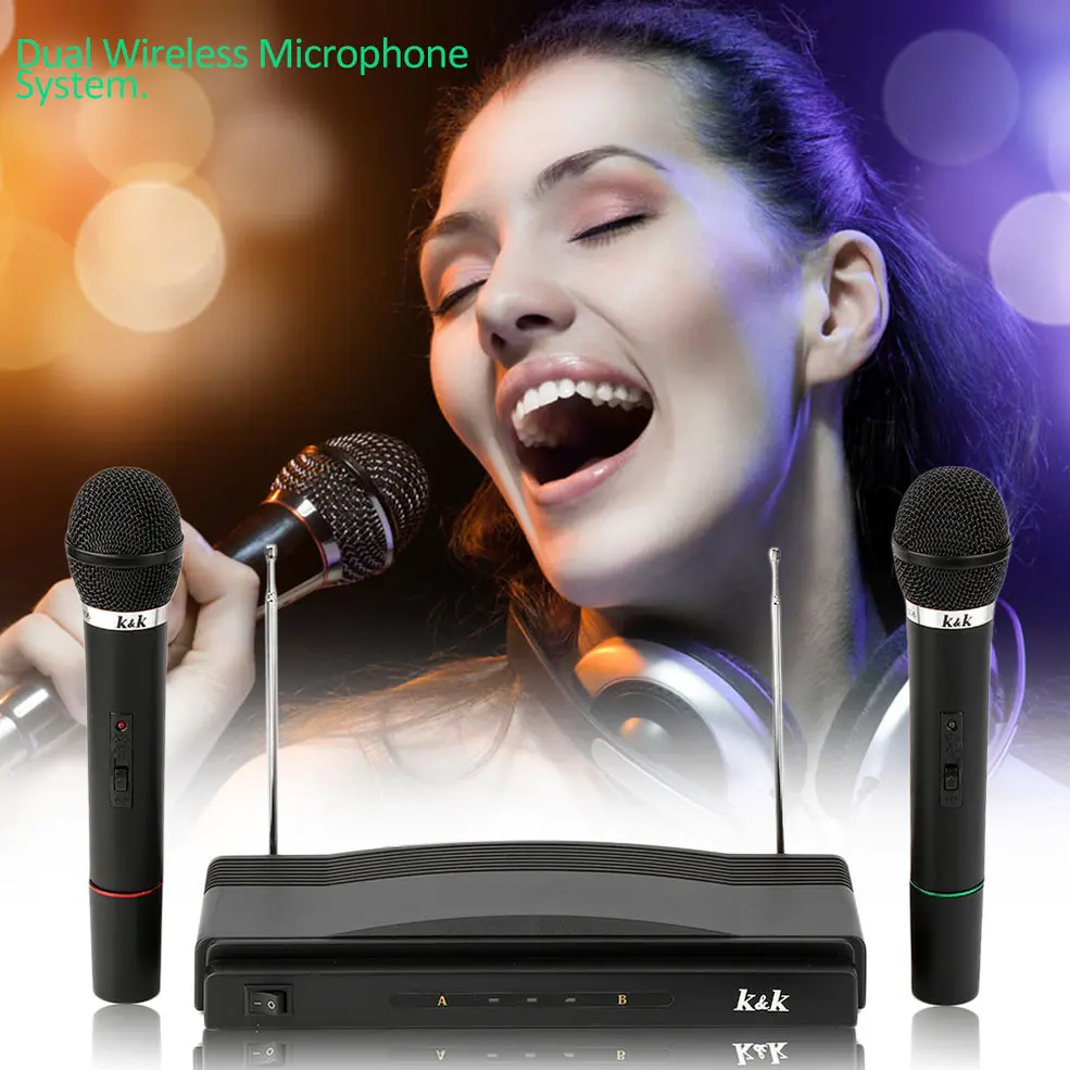 

Professional Wireless Microphone System Dual Handheld 2 x Mic Receiver 2PCS