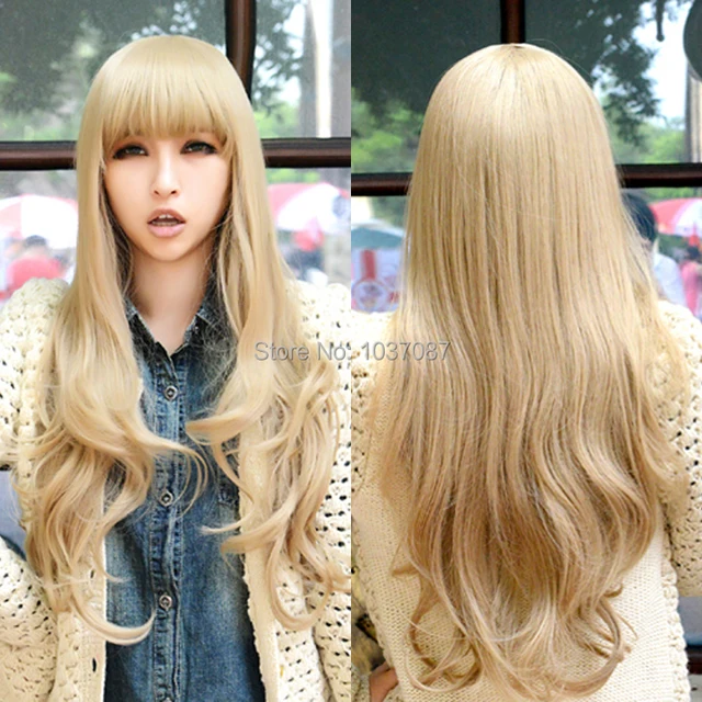70 cm harajuku anime hair wigs cosplay young long wave curly synthetic wigs halloween costume blonde
