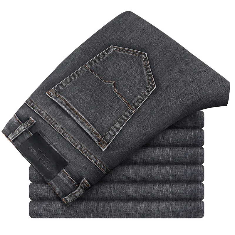 

Brand Men Grey Casual Jeans 2019 New Fashion Business Stretch Straight Denim Trousers Pants Male Plus Size 40 42 44