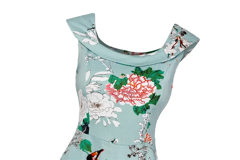 Kostlish A-Line Women Summer Dress Audrey Hepburn 50s 60s Floral Print Vintage Dress Women 2017 O-Neck Party Dresses Plus Size (115)