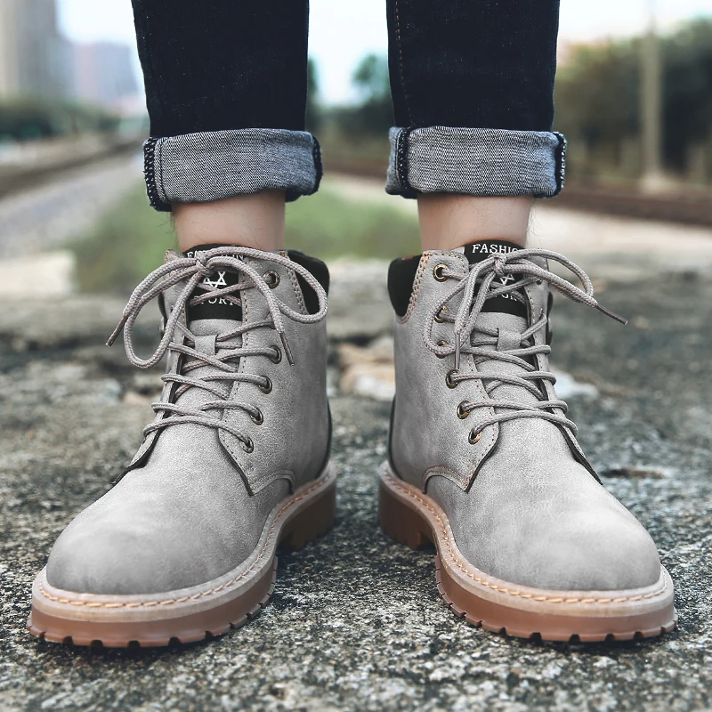 Shoes Men Snow Boots Pu Leather Winter Warm Safty Shoes With Fur Motorcycle Men Work Ankle Boot Doc Martins Autumn Men Oxfords