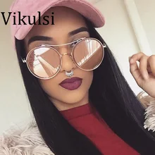 Lujo Ronda gafas de Sol de Mujer de Marca Vintage Fashion Rose de Oro Gafas de Sol de Espejo Plano Único Amarillo Sunglass gafas de Sol UV400