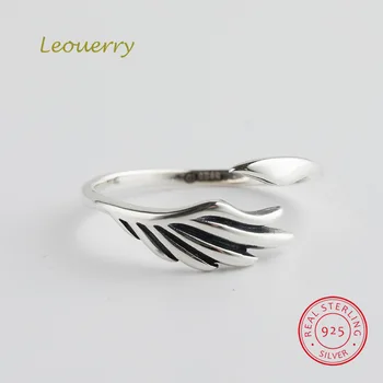 

Leouerry 925 Silver Rings Simple Design Feather Ring Vintage Texture Opening Rings for Women Fine Jewelry Gift