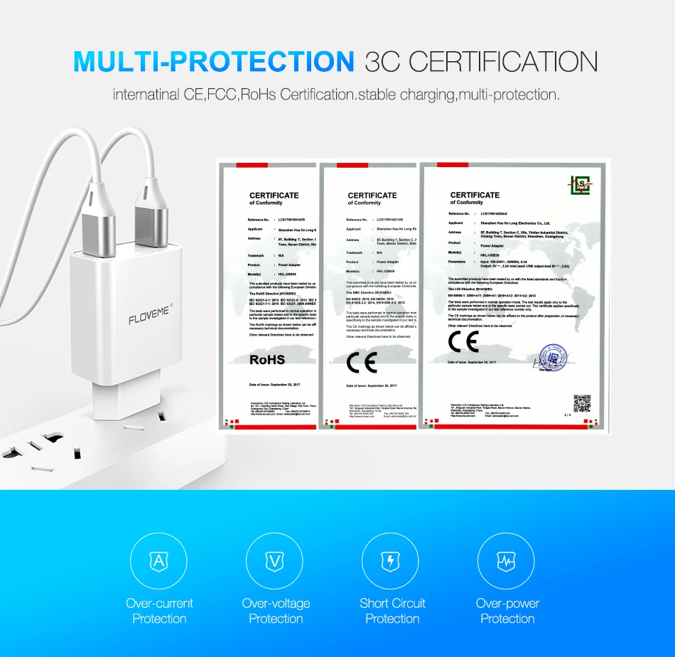 Зарядка для телефон Floveme зарядное устройство 2-Порты USB ЕС Plug телефон Зарядное устройство для iPhone X Samsung S8 Xiaomi LED Дисплей стены Зарядное устройство двойной зарядка через USB