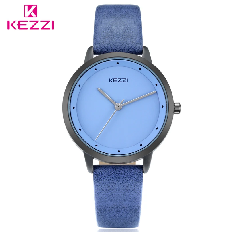 

KEZZI Fashion Quatrz Women Watches Elegant Slim Top Leather Brand Clock Blue Ladies Dress Wristwatch Lady Gift relogio feminino