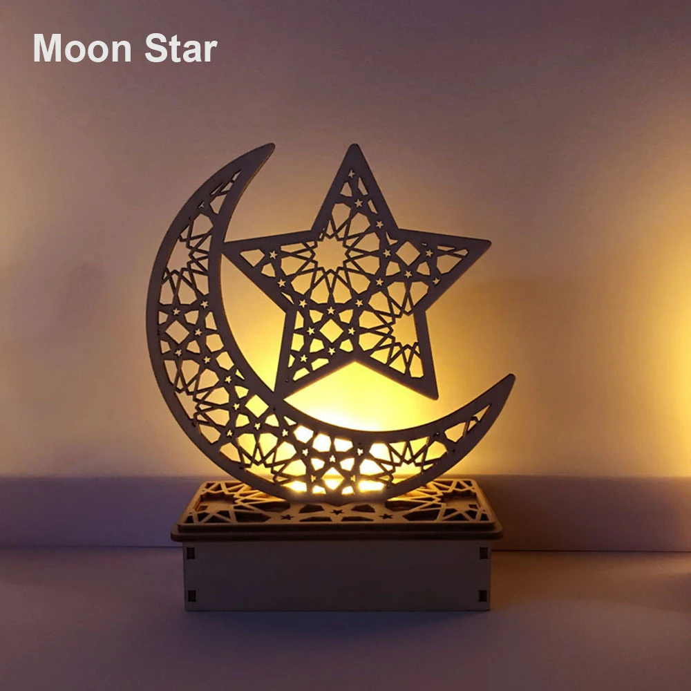 Новинка года лидер продаж Деревянный ИД Мубарак светодиодный ремесел DIY Moon Star Новинка светящиеся игрушки подарки для детей