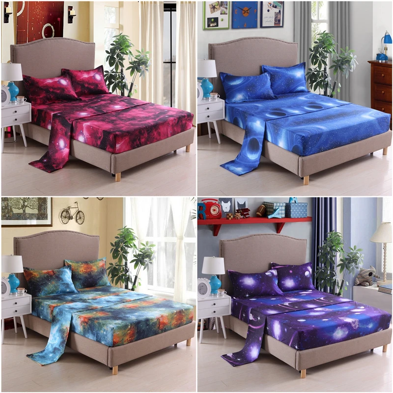 

Modern Starry Printing Bedding Set Pillowcase Fitted Sheet Flat Sheet Set Bed Linens Twin/Full/Queen/King Size