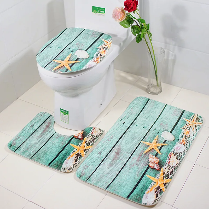 

3Pcs/set Bathroom Mat Set Toilet Rug Ocean World Flannel Anti Slip Bath Mat Rugs Home Decor Bathroom Products Tapete Banheiro