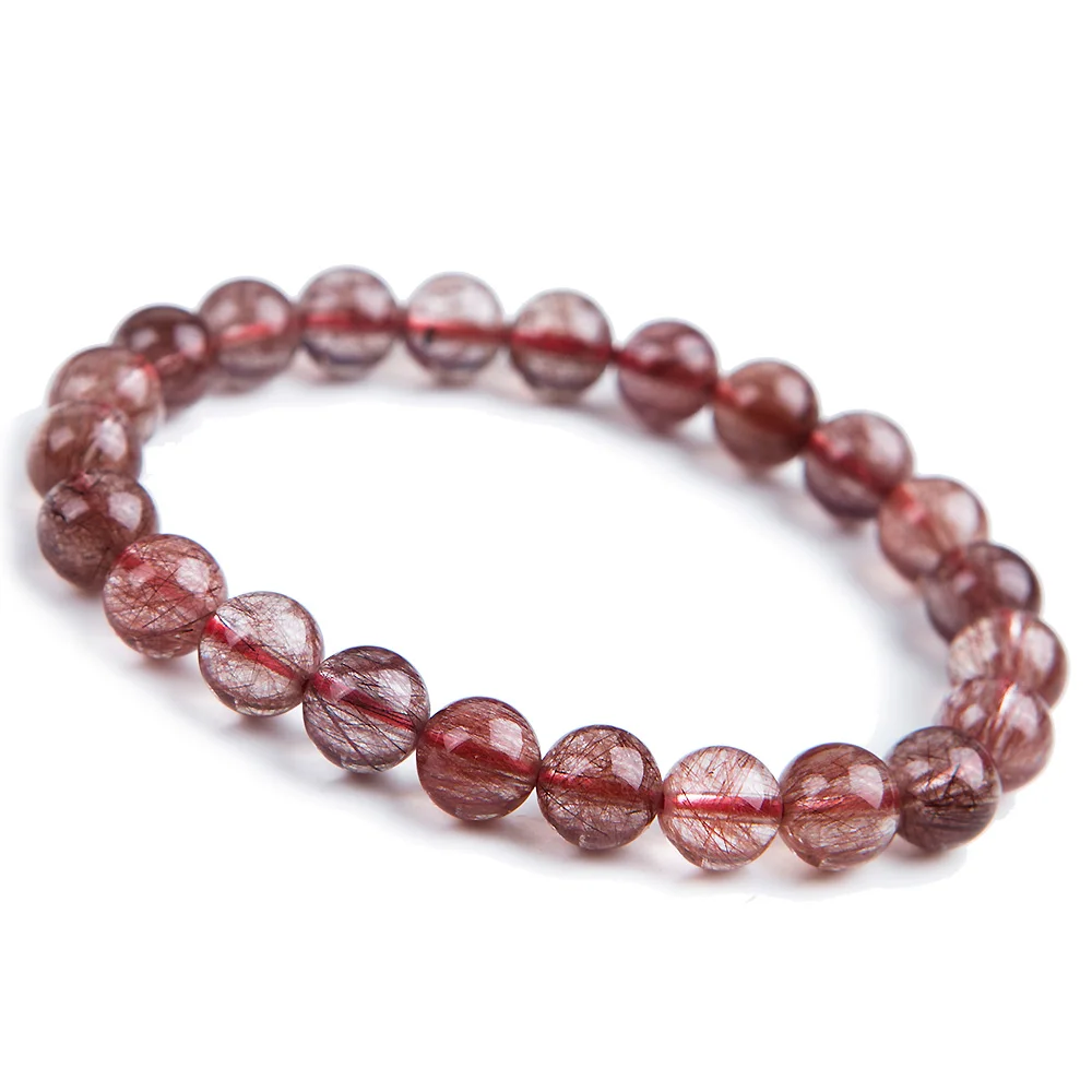 

8mm Natural Red Hair Rutilated Quartz Crsytal Round Beads Fashion Bracelet Women Men Energy Stone Love Gift Bracelet AAAAA