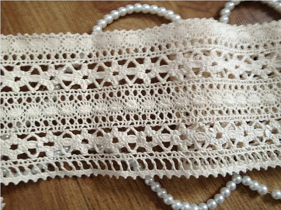 Free Shipping 10yards/lot,10cm/3.93''WidthBeige Cotton Lace Trim
