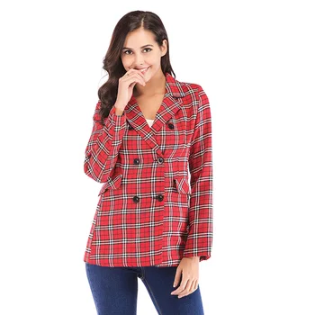 

Women jacket Slim spring thin coat Plaid Blazers Long sleeve jacket Woman ZT007
