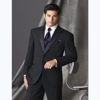 

Custom Mens Suits Arrival Groom Tuxedo Black Groomsmen Peak Satin Wedding/Dinner Suits Best Man Bridegroom (Jacket+Pants+Vest)