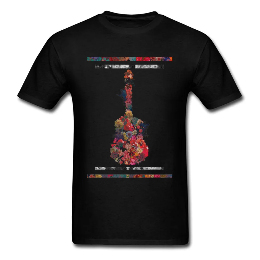 

Men's T-shirts Elegant T Shirt Guitar Flower Print High Street TShirt NEW YEAR DAY O-Neck Cotton Coupons Clothes Drop Shipping